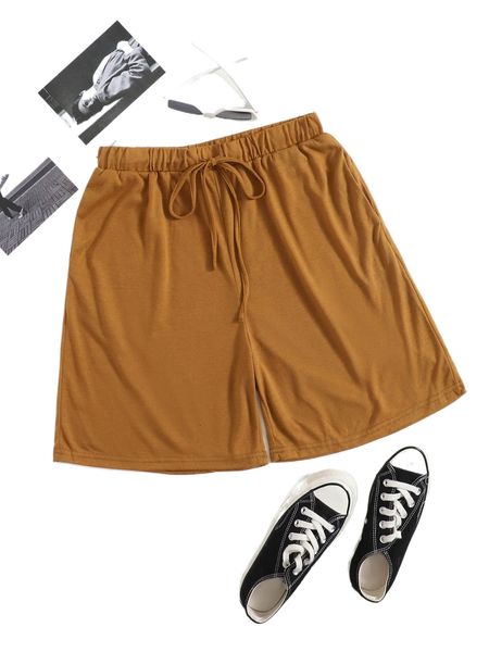 

drawstring waist slant pocket track shorts p69d#, White;black