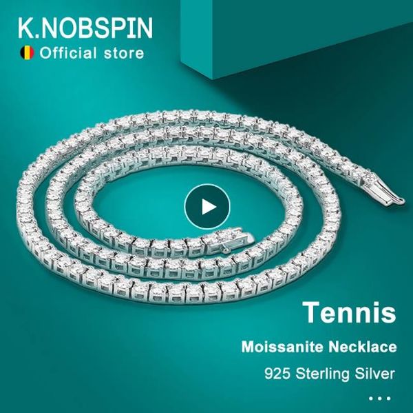 KNOBSPIN 925-Kette Sterlingsilber-Moissanit-Tennis-Halskette für Damen, echte 4-mm-Diamanten mit GRA-Zertifikat, Halskette, feiner Schmuck