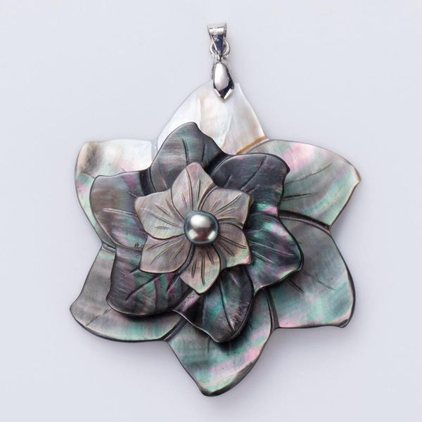 Подвесные ожерелья роскошная природа черная швабля Таити морская раковина полированная шарм цветок мать жемчужных серьгов