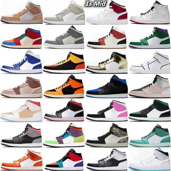 

1s zapatos de baloncesto hombre mujer zapatillas para hombres de la brochera a mediados de la mitad del periodico gris rosa