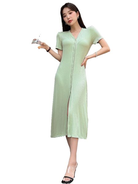 

dazy button front rib-knit dress p5um#, Black;gray