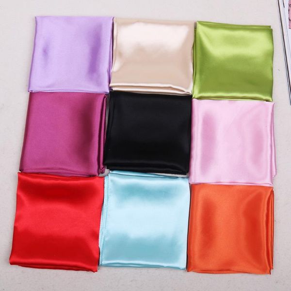 

60cm women silk feel satin square scarf small plain neckerchief bandana, Blue;gray