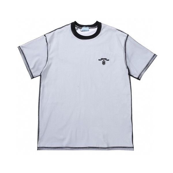

2022 spring summer europe italy embroidery tee double laye mesh t shirt men women fashion cotton tshirt, White;black