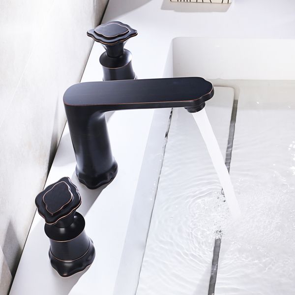 

orb color basin faucet bathroom bath tub 2 handle 3 holes sink mixer tap brass and cold water faucets