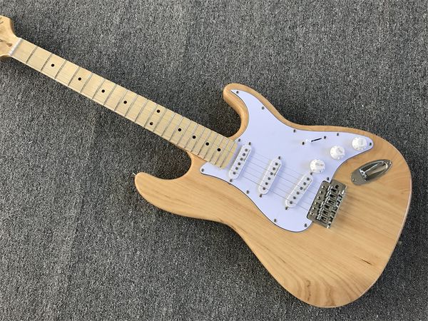 

natural wood color electric guitar with white pickguard,ash body,3s pickups,chrome hardwares