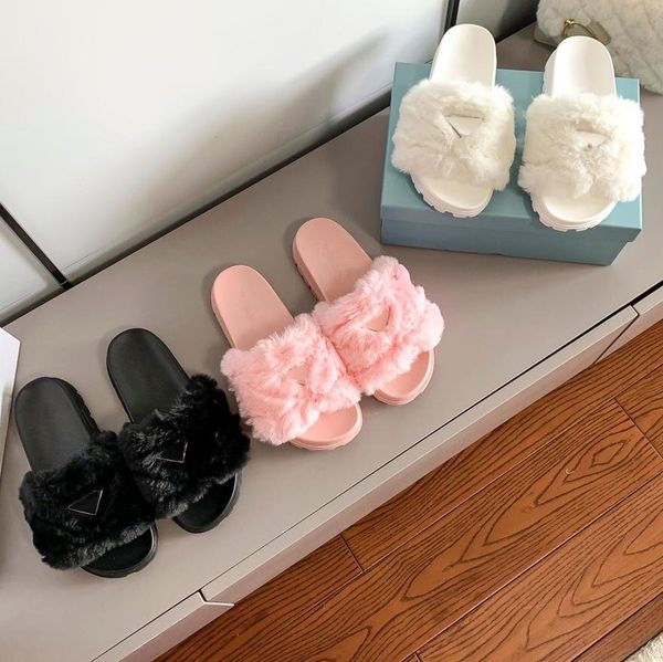

designers women slippers winter fluffy letters wool slide furry warm sandals luxurys comfortable fuzzy slipper original box itd, Black