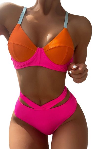 

color block underwire bikini swimsuit e8vv#, White;black