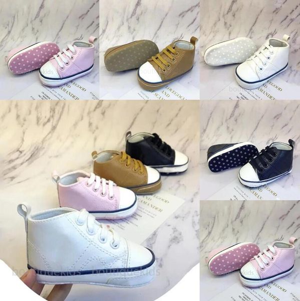Newborn Baby First Walker Shoes Boy Girl Classic Sport Soft Sole PU Кожаный многоцветный дизайнер кроссовки обувь