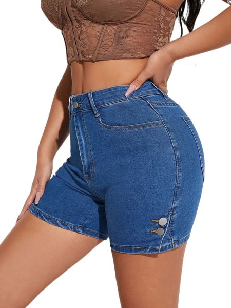 

high waist button side denim shorts r0xw#, White;black