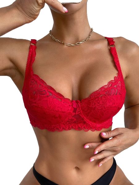 

floral lace super push up bra e1xh#, Black;red