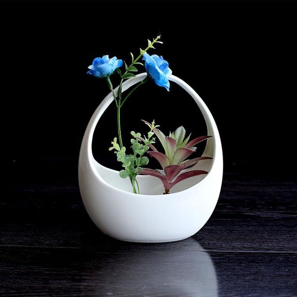 Vasos Cerâmica Cabine de vaso de flores Besta de plantas brancas cesta de suporte para decoração de parede de decoração de parede