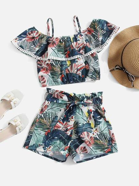 

sheen girls' tropical cut shoulder and belt shorts she, White