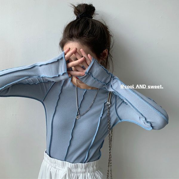 

women blouse korea shirt bottoming soft knitted female shirts blue rose autumn blouses fashion blusa chic 0613, White