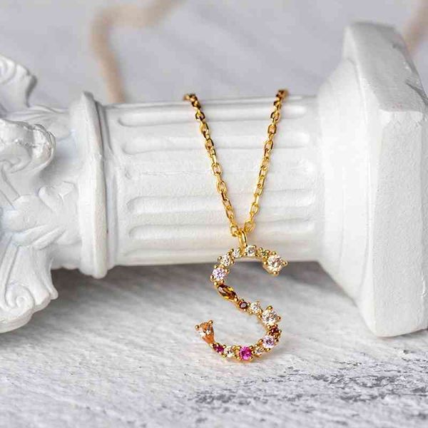 

925 sterling sier rainbow initial letter gold plated necklace, Silver