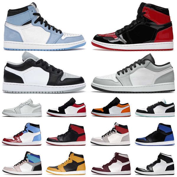 

jumpman 1 mens basketball shoes 1s bred patent university blue light smoke grey panda retro men womens trainers outdoor sport sneakers, Black