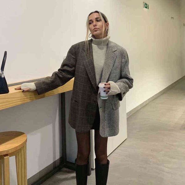 

2021 women retro color contrast loose suit jacket female vintage fashion lapel temperament suit jacket j220813, White;black