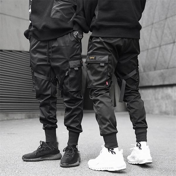 

godlikeu mens pants tactical cargo casual fashion skinny elastic waist harem jogging running trousers 220325, Black