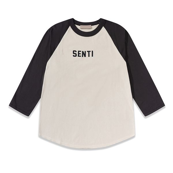 

22ss usa flocking print patchwork tee t shirts high street three quarter sleeve spring summer skateboard men women streetwear tshirt, Black;brown