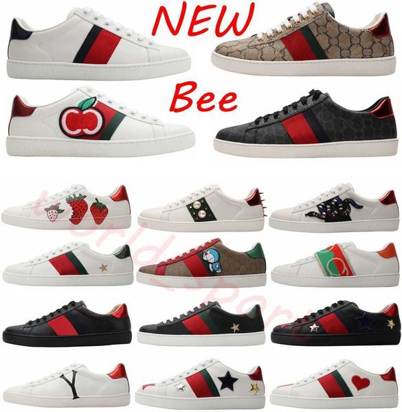 

pair luxury designers ace sneakers casual dress tennis shoes men women lace up classic white leather pattern bottom cat tiger print sports, Black