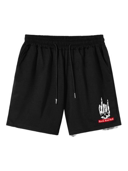 

men skeleton hand & letter graphic drawstring waist shorts u69t#, White;black