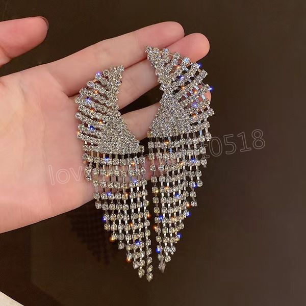 

exaggerated personalized tassel of diamond dangle earrings for women korean fashion earring birthday party jewelry gift, Silver