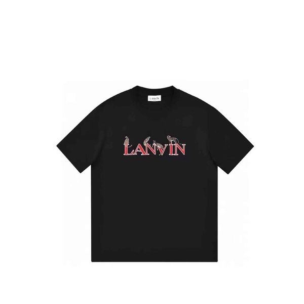 

lanvin light luxury men's and wo men's t-shirts fortune into leopard embroidered short sleeves for outdoor sports leisure, White;black