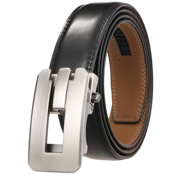 

fashion brand automatic buckle belt men's belt retro trend belt black pu leather 3.5 cm wide, Black;brown