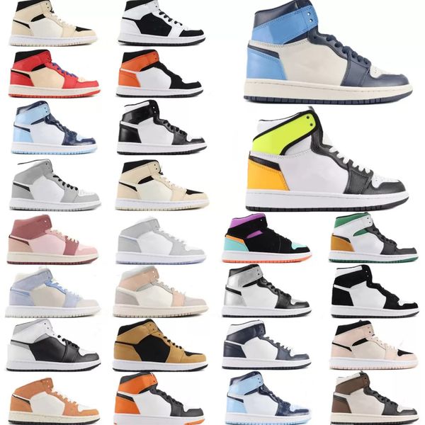 

luxury casual jumpman 1s sneakers lovers high-board shoe quality leather stitching men women basketball anti slip trainers designer athletic, Black