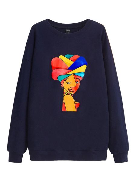 

x eduvismo art cartoon graphic drop shoulder sweatshirt 42d0#, Black