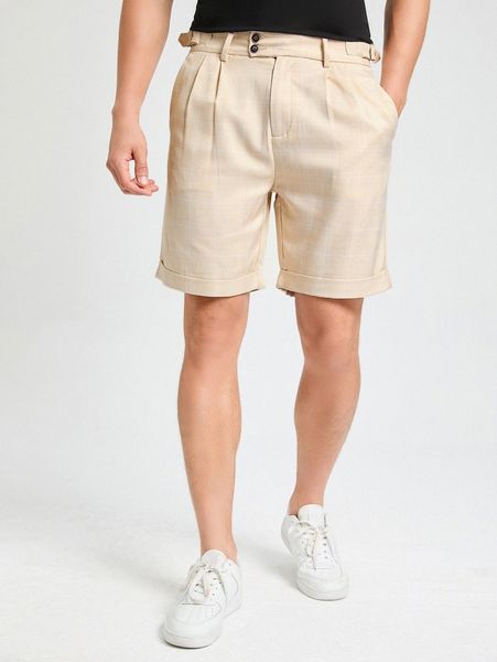 

men plaid plicated detail buckle side shorts u1mm#, White;black