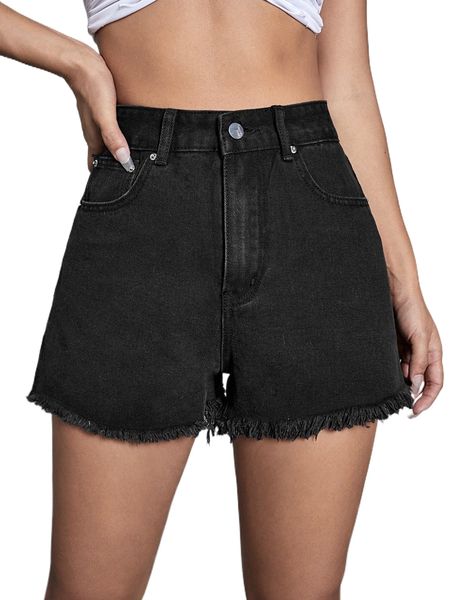 

raw hem slit denim shorts s2wo#, White;black