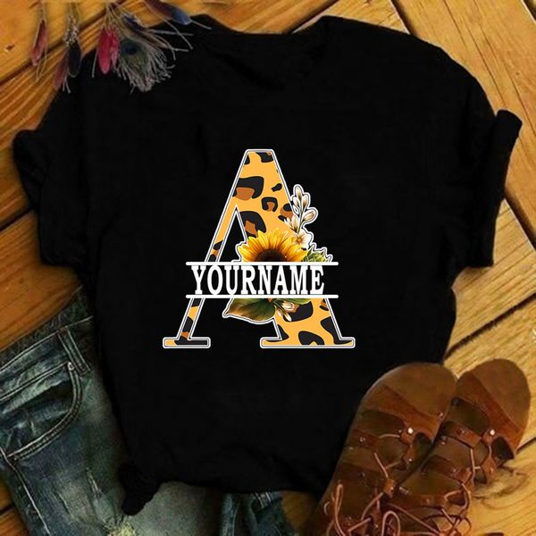 

y2k custom name t shirts fashion women t-shirt leopard sunflower font a b c d e f g short sleeve black t-shirt y2k clothing 220607
