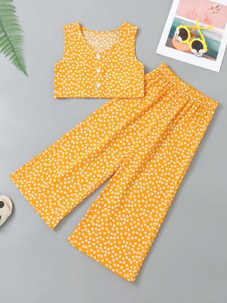 

toddler girls ditsy floral print tank & wide leg pants she, White