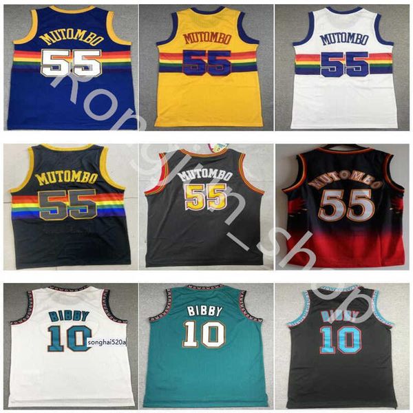 

retro mitchell and ness basketball dikembe mutombo 55 stitched mike bibby10 jerseys shorts white black green m&n v jerseys, Black;red