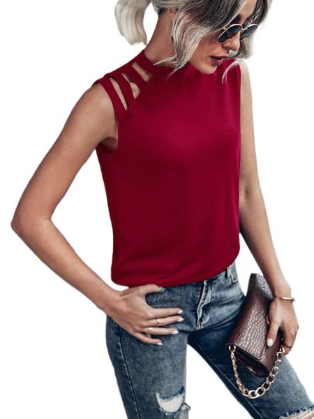

cut out shoulder mock neck tank i65q#, White
