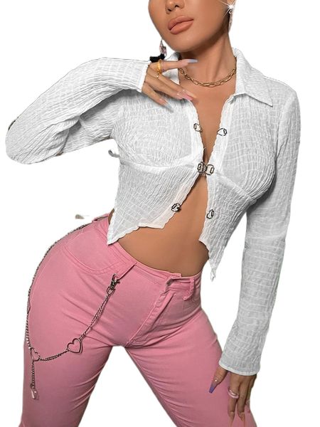 

shirred asymmetrical hem crop blouse a5zr#, White