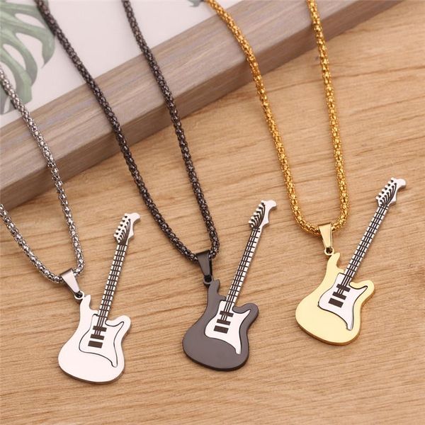 Kolye Kolyeler Paslanmaz Çelik Gitar Kolye Erkekler Kadın Müzik Sevgili Hediye Siyah Altın Gümüş Renk Hip Hop Kaya Jewelrypendent