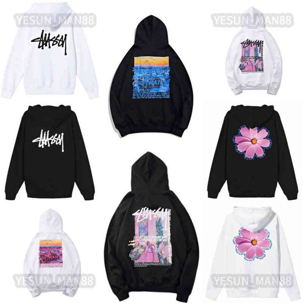 

designer luxury stusy classic flowers letter printed hoodie fashion stusi mens and womens couples loose coat casual sweater hooded, Black