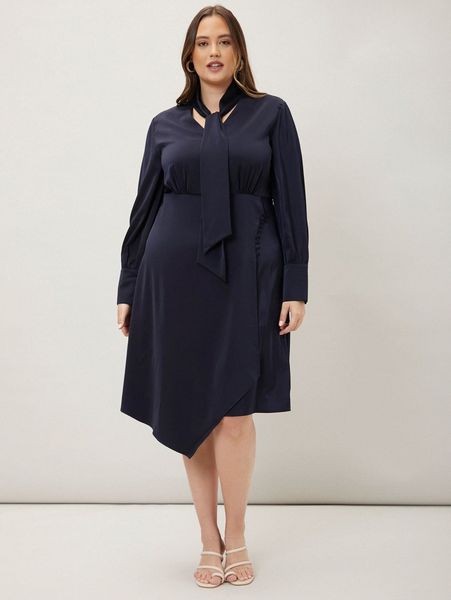 

motf premium plus tie neck asymmetrical hem dress v4dq#, Black