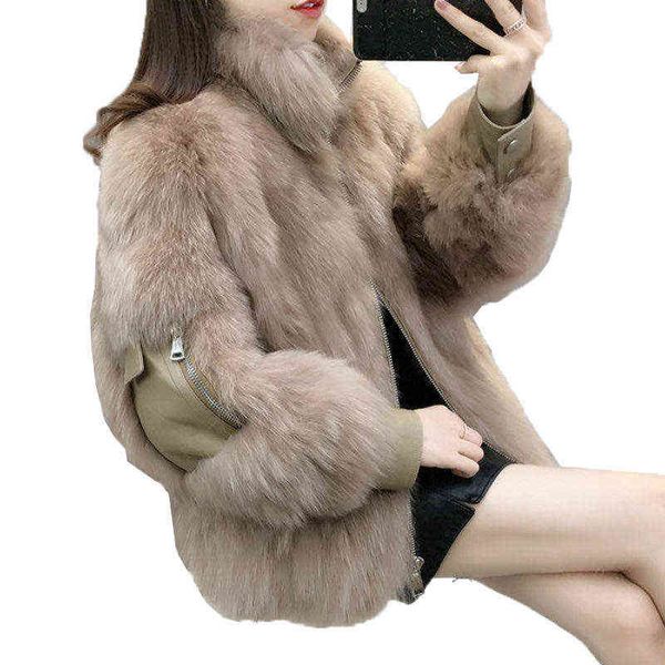 

fashion women's faux fur coat autumn winter jackets short overcoat thicken imitate fur hairy ladies zipper jacket parkas t220810, Black