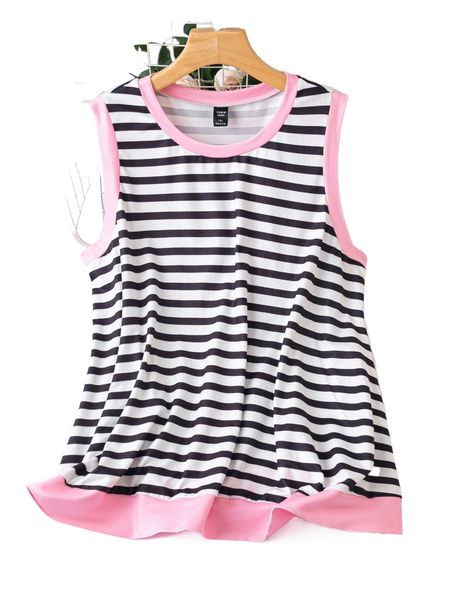 

plus striped contrast trim tank d5m2#, Black