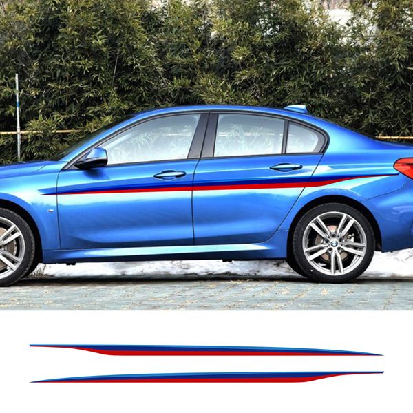 

2pcs car long side stripe trim stickers 3 colors vinyl decals for bmw e46 e60 e90 f30 f10 e39 e36 f20 x5 e70 auto accessories