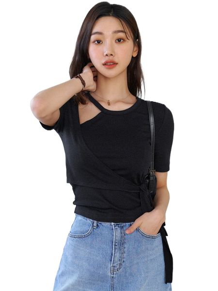 

dazy-less tie side cut out rib knit tee b9yg#, White