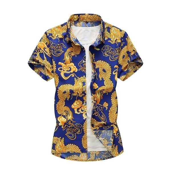 

3d dragon totem print summer shirt men's short sleeve shirts cotton casual camisa chinese shirts 5xl 6xl 7xl 210412, White;black