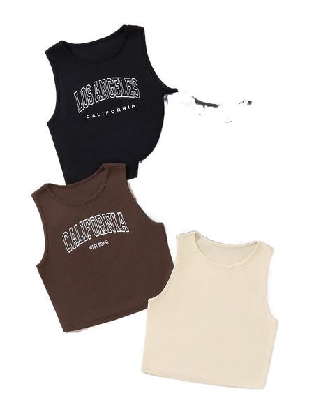 

4pcs letter graphic tank 90ln#, White