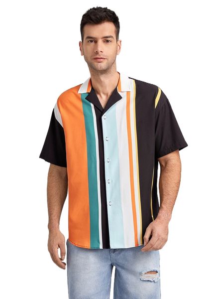 

men drop shoulder striped print shirt h6af#, White;black