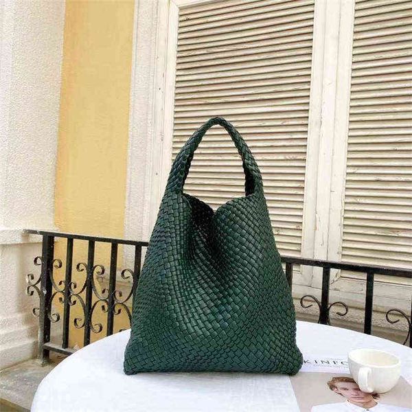 

2021 vintage woven bag tote women korean version solid color orange single shoulder bag luxury design purses handbag women bags g220421