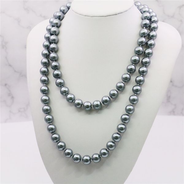 

10mm round silvercolor gray long pearl shell necklace women hand made jewelry making design accessory gifts for mothers 32inch, Silver