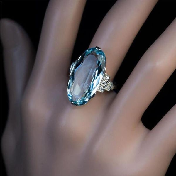 Alyanslar Yüzük Lüks Moda Takı Prenses Deniz Blue Topaz Elmas Gelin Band Bando Çelik Kadınkalı Çelik