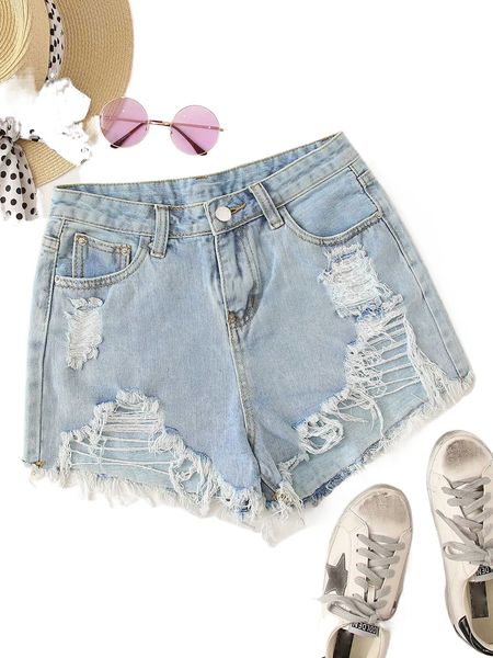 

distressed frayed high-rise denim shorts e22r#, White;black